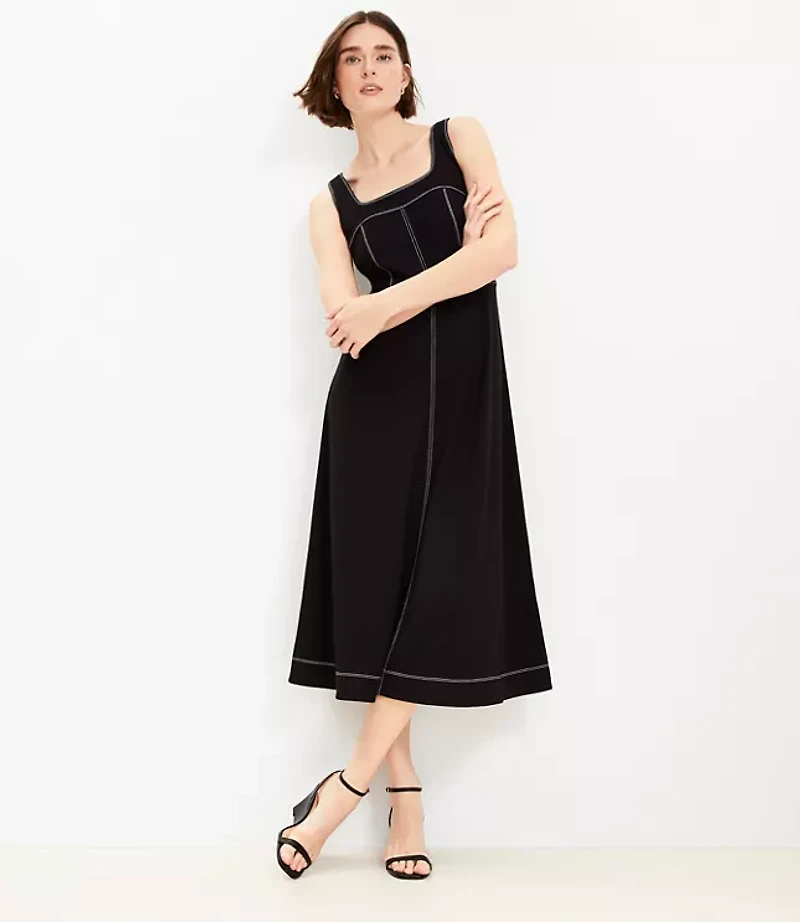 Petite Ponte Square Neck Midi Dress