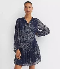 Petite Paisley Button Flounce Mini Dress