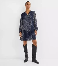 Petite Paisley Button Flounce Mini Dress