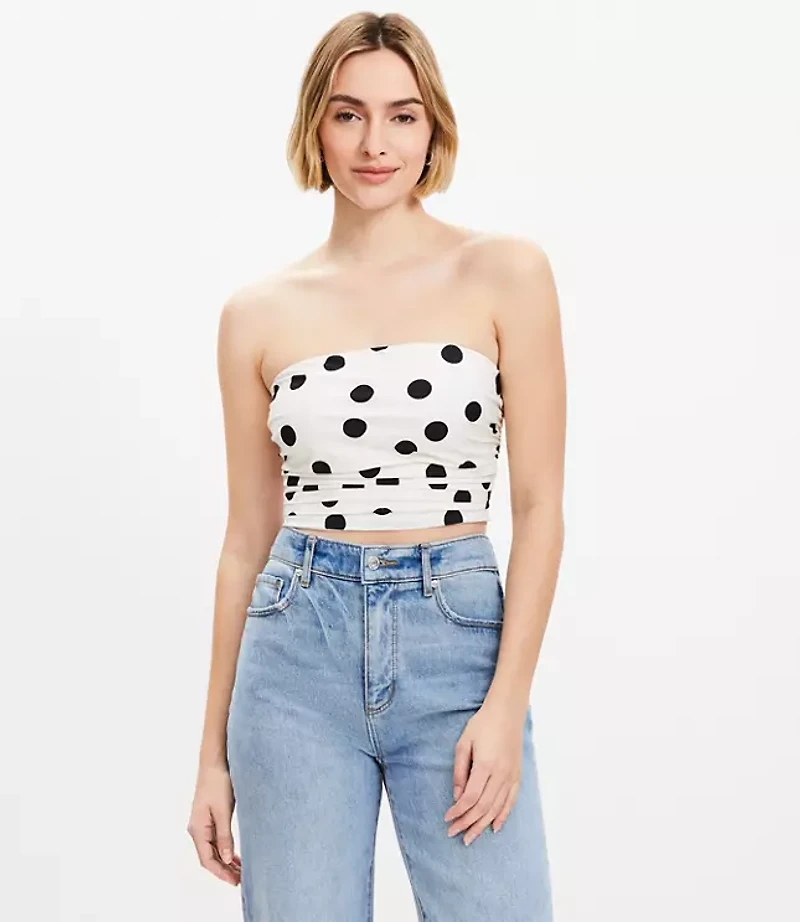 Dotted Ruched Strapless Top