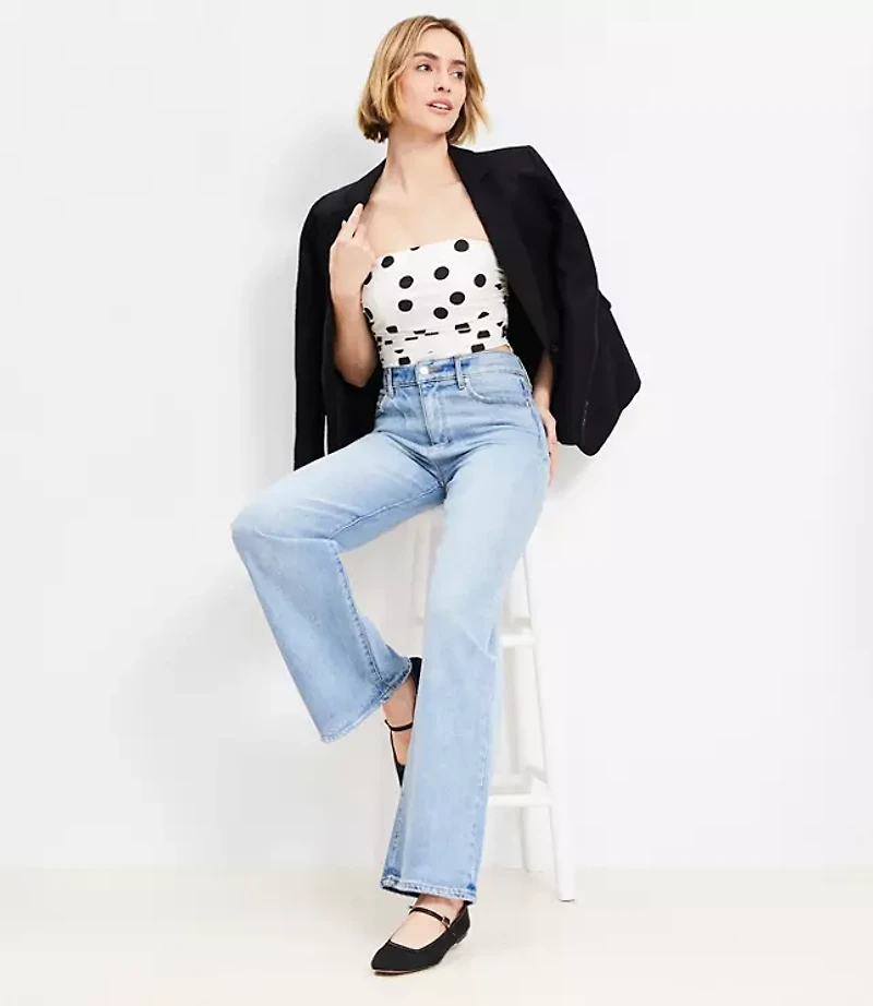 Dotted Ruched Strapless Top