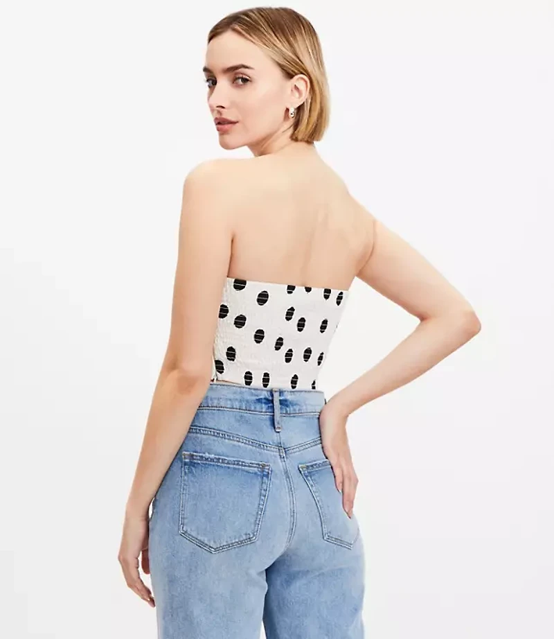Dotted Ruched Strapless Top