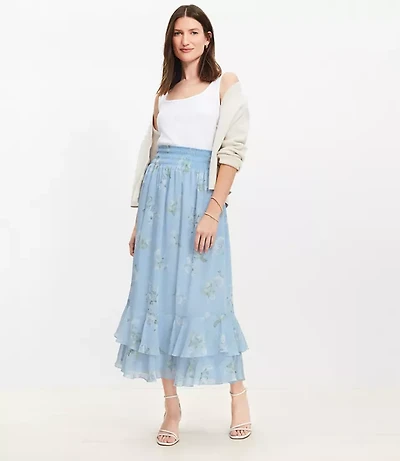 Petite Floral Ruffle Smocked Maxi Skirt