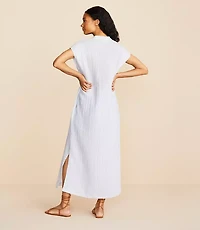 Lou & Grey Striped Triple Cloth Split Neck Maxi Dress