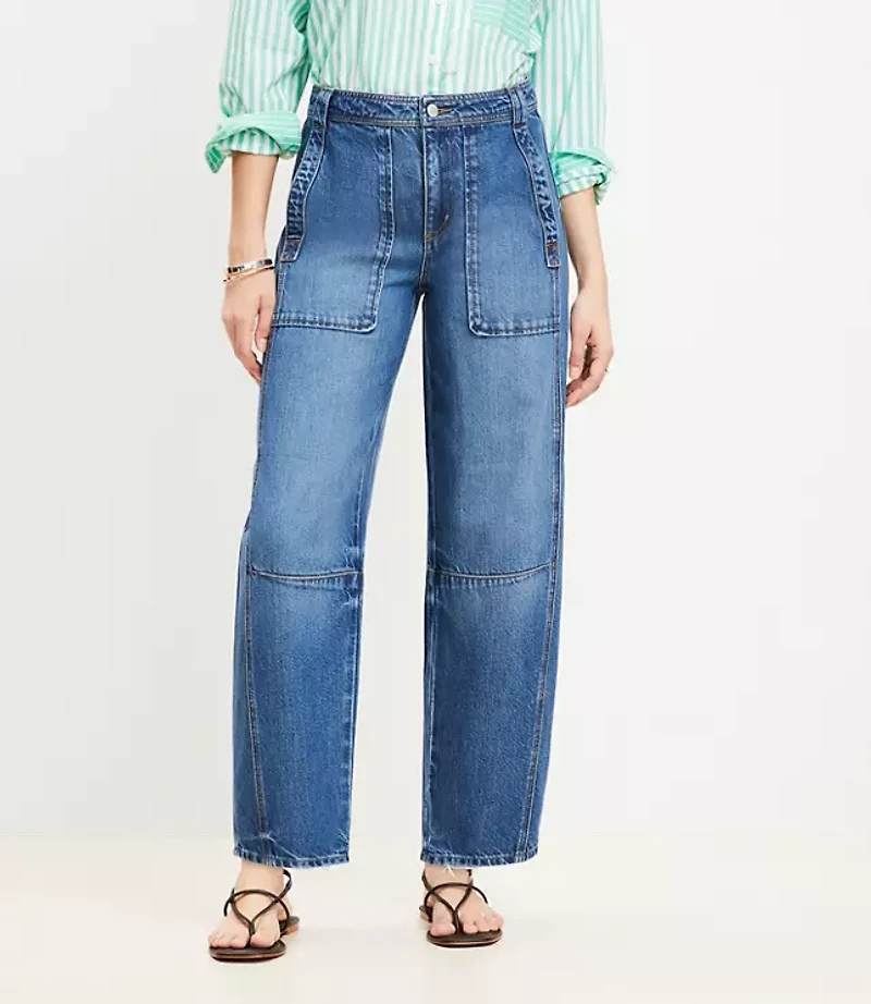 High Rise Utility Barrel Jeans