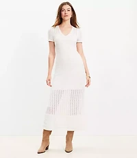 Pointelle V-Neck Midi Sweater Dress