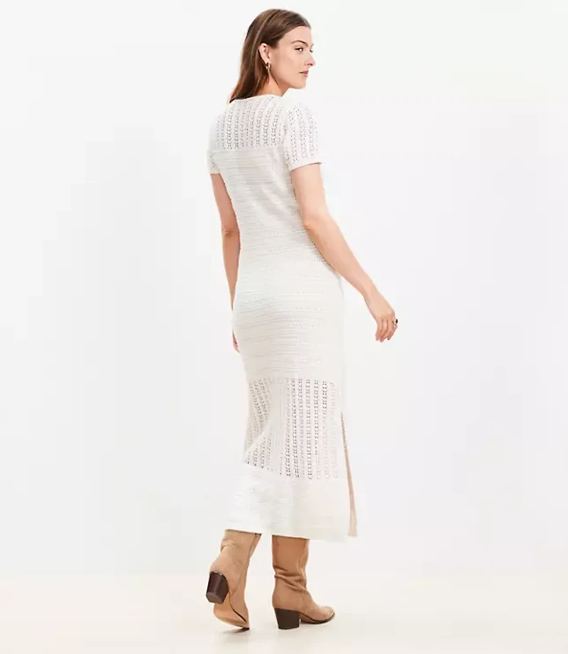 Pointelle V-Neck Midi Sweater Dress