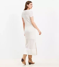 Pointelle V-Neck Midi Sweater Dress