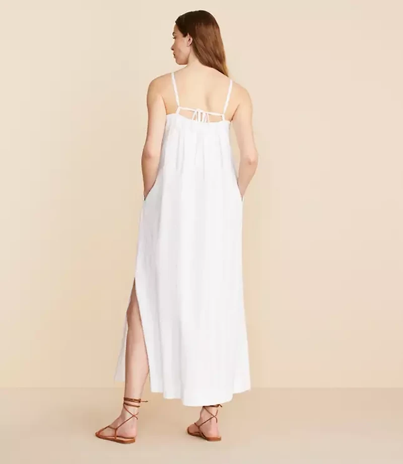 Lou & Grey Seersucker Pleated Maxi Pocket Dress