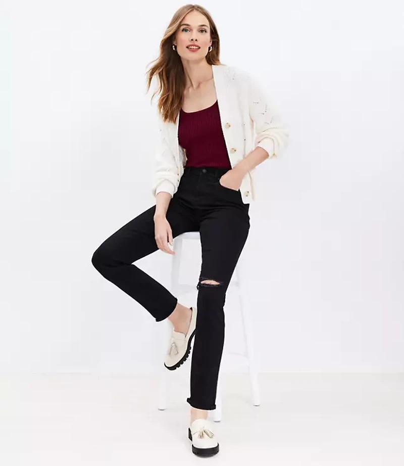 Petite Girlfriend Jeans Washed Black