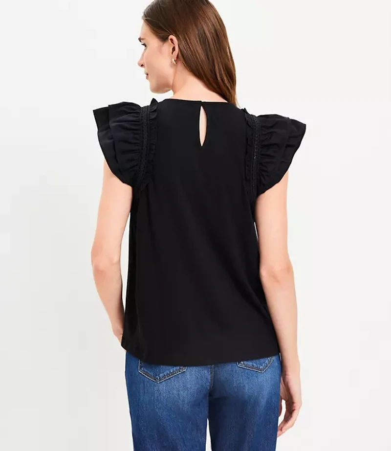Petite Tiered Ruffle Mixed Media Top
