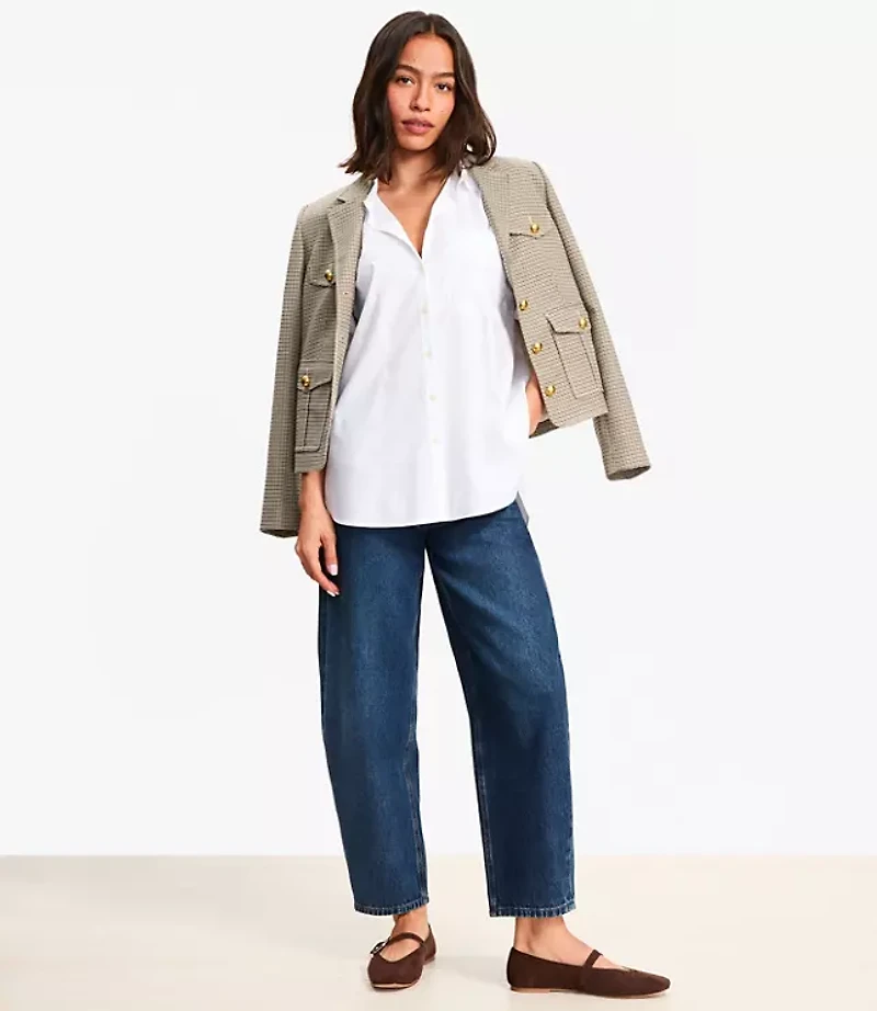 Petite Cotton Blend Everyday Oversized Pocket Shirt