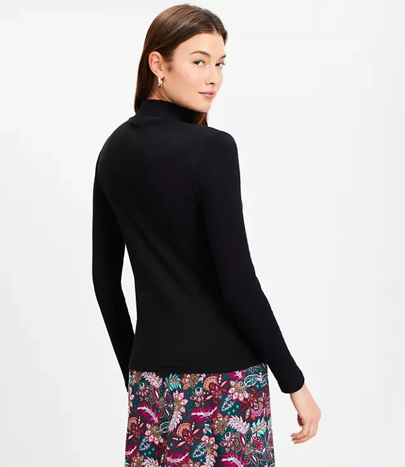 Petite Ribbed Mock Neck Top