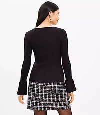 Ribbed Sweetheart Neck Flare Cuff Sweater