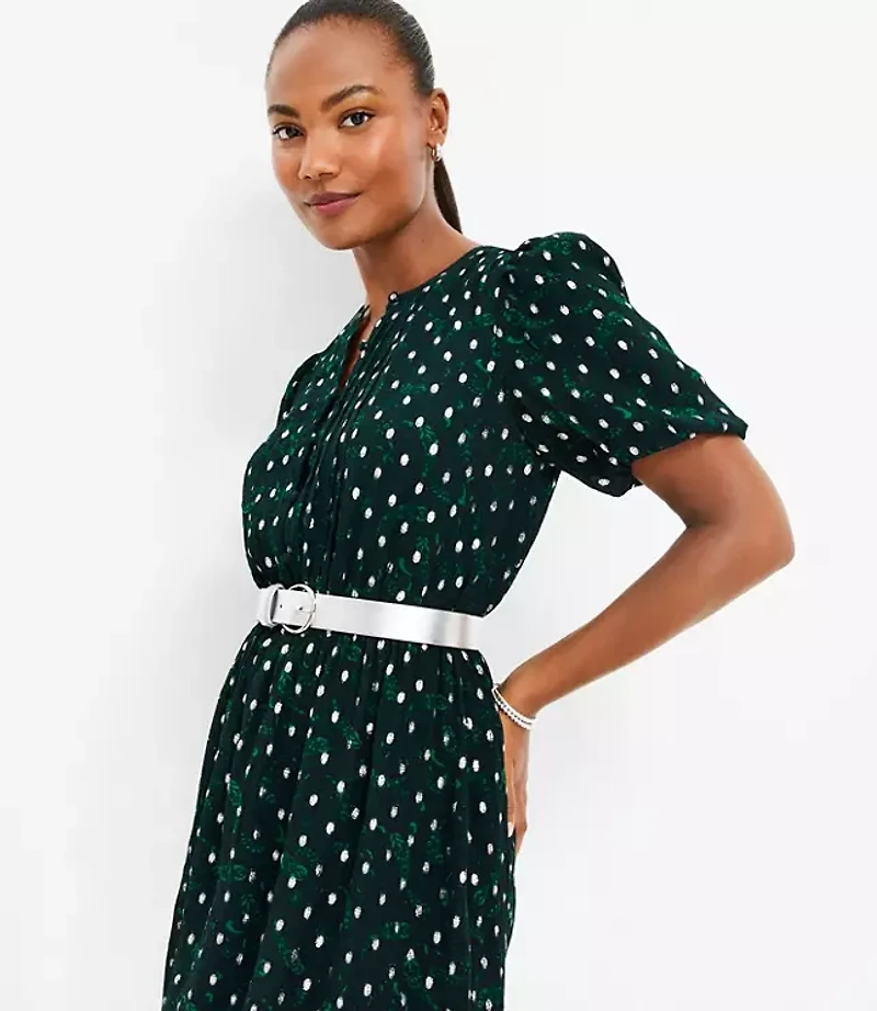 Metallic Clip Pintucked Flare Dress