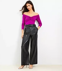 Belted Wide Leg Pants in Faux Leather