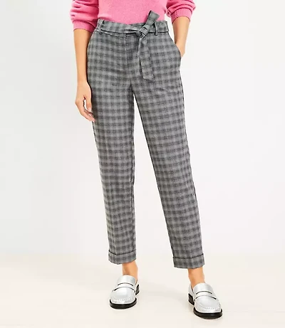 Tie Waist Devin Slim Pants Shimmer Plaid