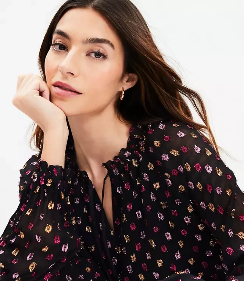 Shimmer Clip Side Tie Hem Blouse