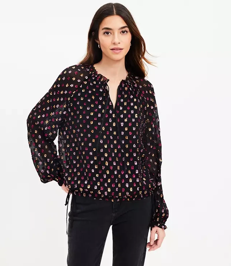 Shimmer Clip Side Tie Hem Blouse