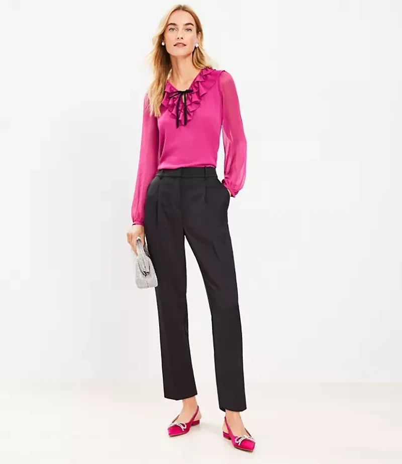 Tall Pleated Tapered Pants in Satin
