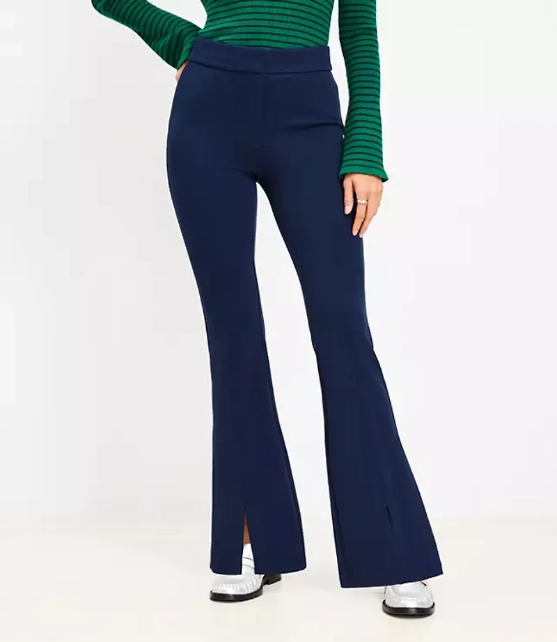 Petite Split Hem Flare Pants Twill