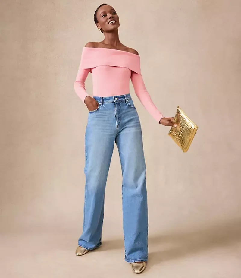 High Rise Wide Leg Jeans in Bright Mid Indigo Wash