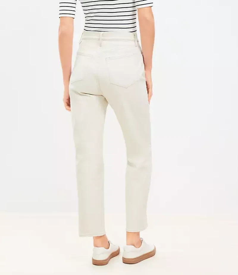 Pintucked High Rise Straight Jeans in Popcorn