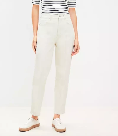 Pintucked High Rise Straight Jeans in Popcorn