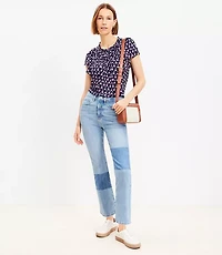 High Rise Kick Crop Jeans in Destructed Mid Stone Wash
