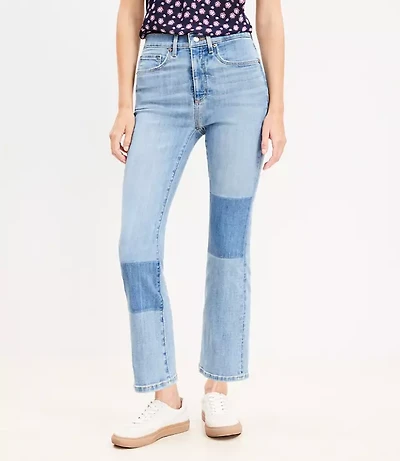 High Rise Kick Crop Jeans in Destructed Mid Stone Wash