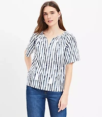 Painted Stripe Tasseled V-Neck Blouse