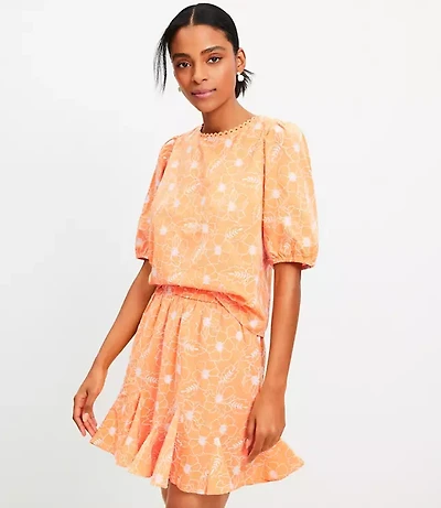 Garden Embroidered Open Back Puff Sleeve Blouse