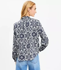 Petite Tie Collared V-Neck Blouse