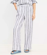 Pull On Wide Leg Pants Striped Linen