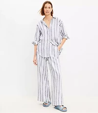 Pull On Wide Leg Pants Striped Linen
