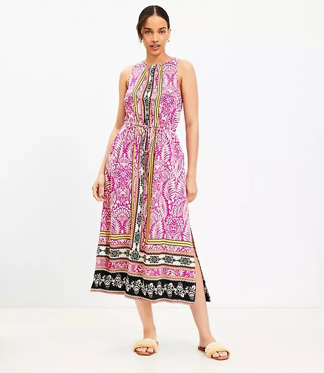 smocked linen midi dress Coastal Cove Linen Midi Dress in White S / White