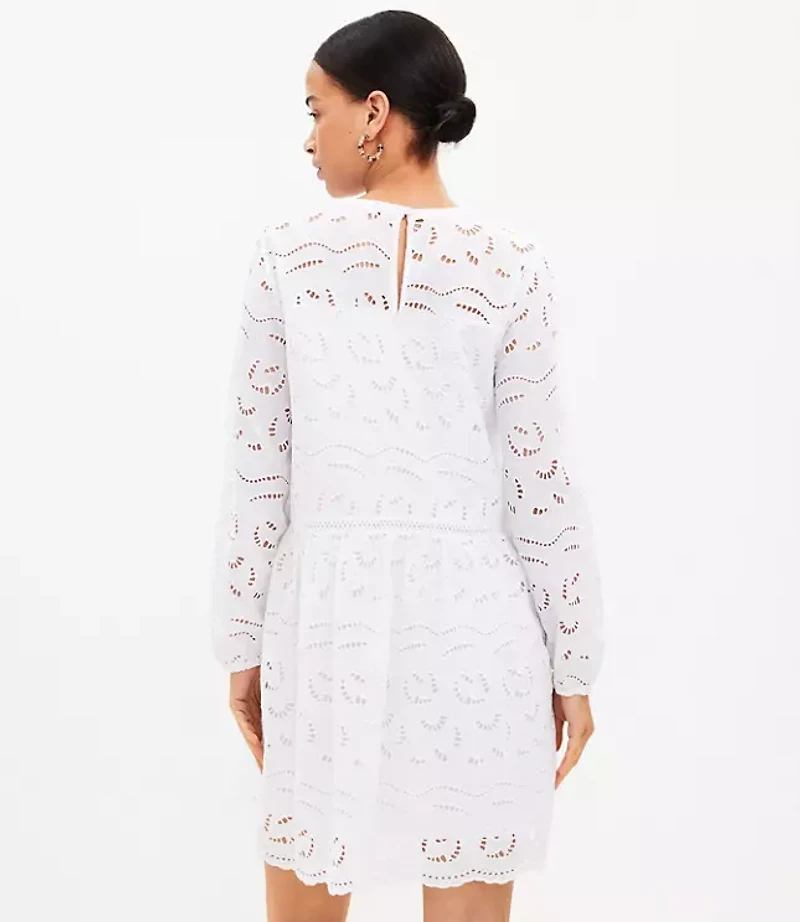 Eyelet Long Sleeve Swing Dress