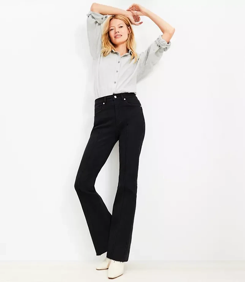 Pintucked Fresh Cut High Rise Slim Flare Jeans in Washed Black