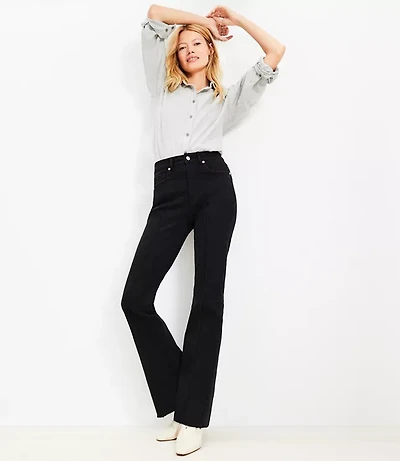Pintucked Fresh Cut High Rise Slim Flare Jeans in Washed Black