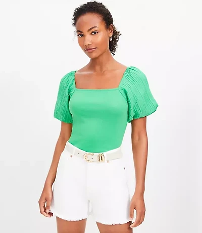 Tie Back Bubble Sleeve Mixed Media Top
