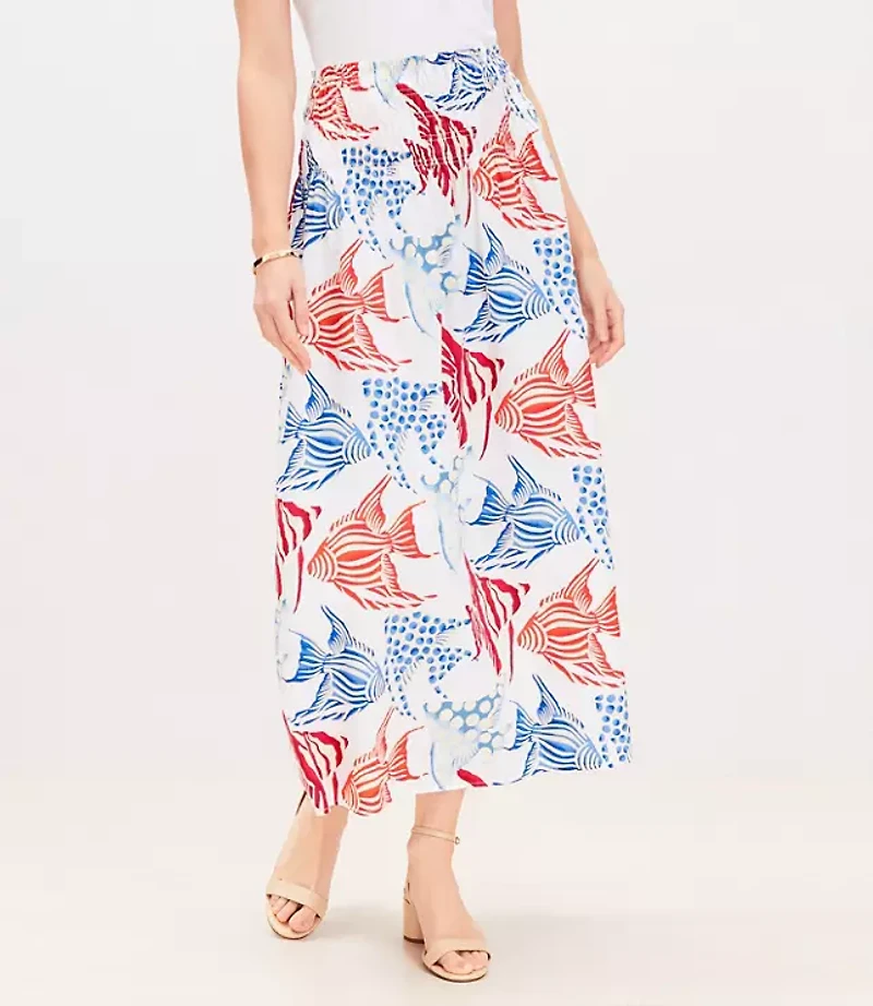 Fish Poplin Smocked Maxi Skirt