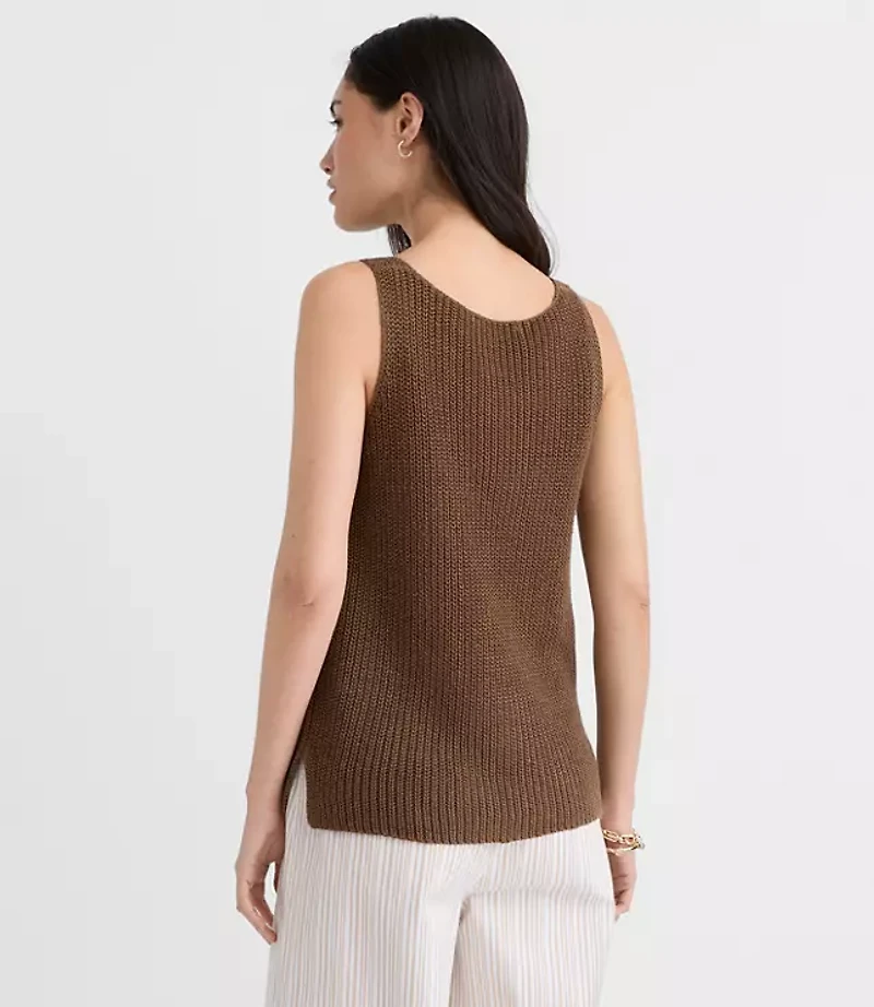 Ribbed Linen Scoop Neck Sweater Tank Top