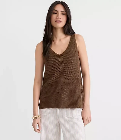 Ribbed Linen Scoop Neck Sweater Tank Top