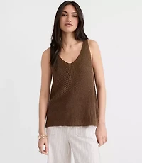 Ribbed Linen Scoop Neck Sweater Tank Top