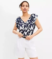 Petite Forget Me Not Flutter Sleeve Mixed Media Top
