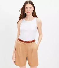Petite Foil Rope Trim Linen Blend Racerback Tank Top