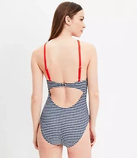 LOFT Beach Gingham Front Tie Keyhole One Piece Swimsuit