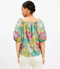 Palm Bubble Sleeve Square Neck Blouse