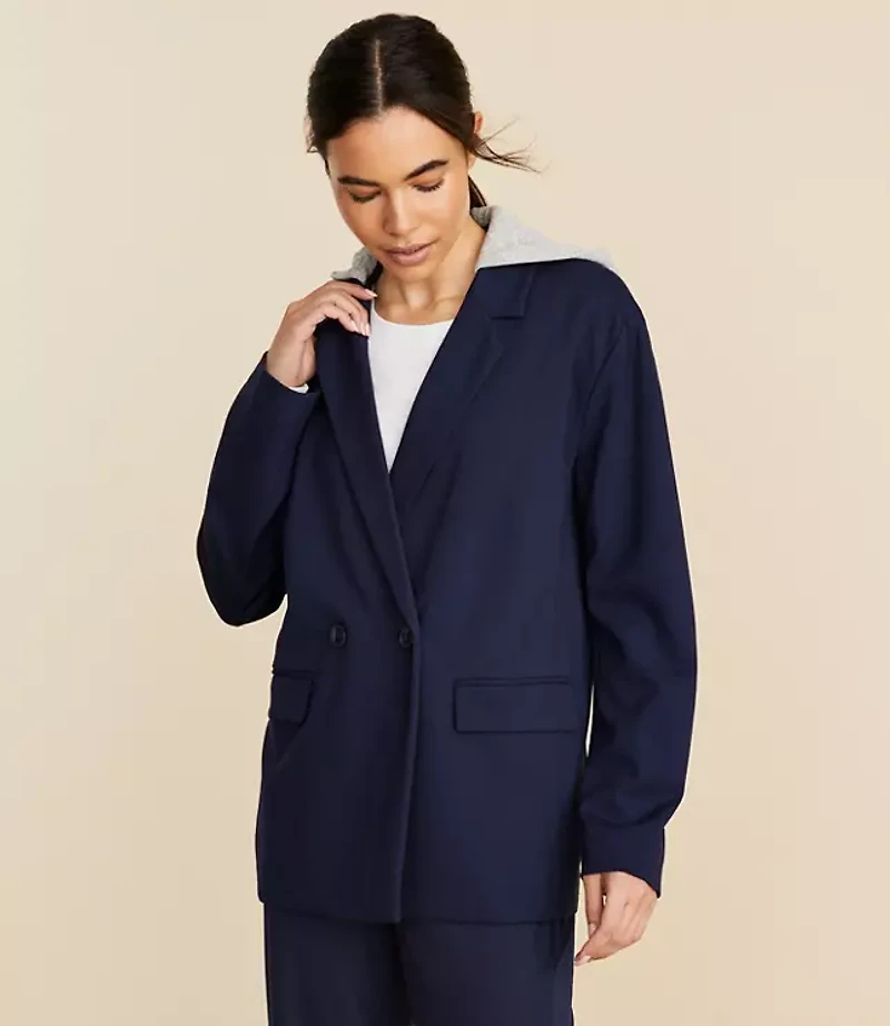 Lou & Grey Sporty Ponte Hooded Double Breasted Blazer