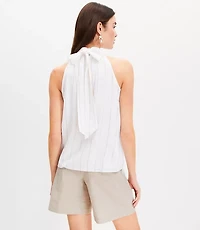 Petite Shimmer Stripe Crinkle Bow Back Halter Top